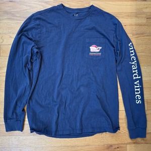 Vineyard Vines Merry Christmas Long Sleeve Shirt SZ Small Blue Mens Unisex
